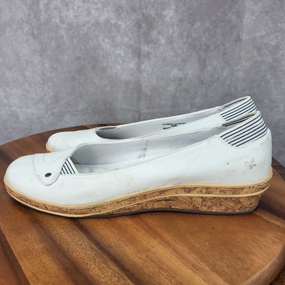 Grasshoppers Wedge Sandals‎  Womens 8.5 White Cork  Canvas Slip On Comfort Shoes - Picture 7 of 13